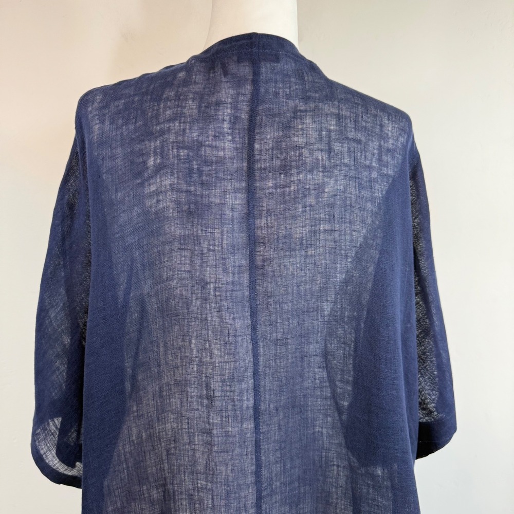 Soft Surroundings Linen Kimono Cardigan Large Navy Sheer Coastal Lagenlook Boho - Picture 7 of 13